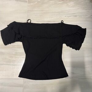 Vintage Off-Shoulder Black Blouse